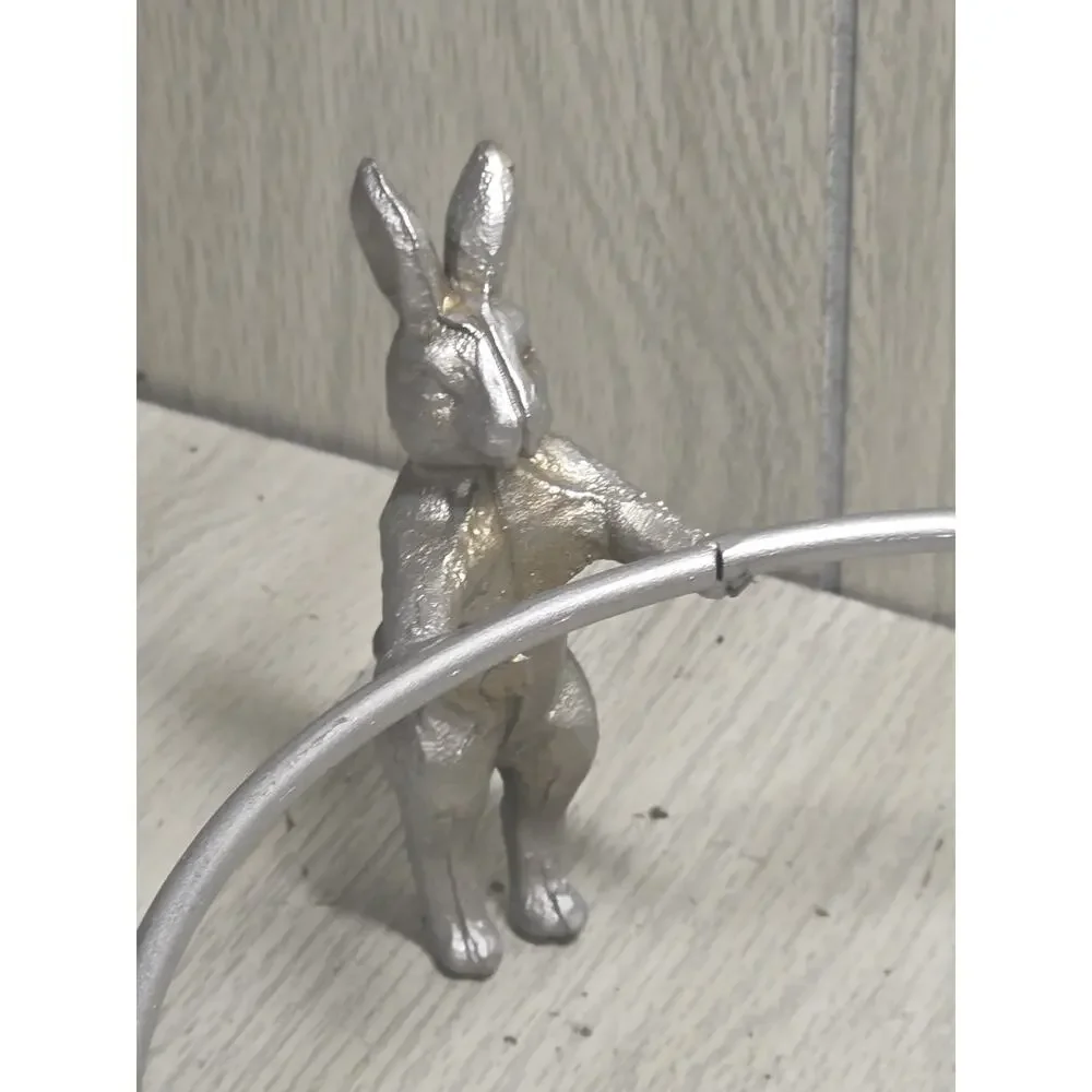 Vtg Pottery Barn Bunny Rabbit Serving Bowl Platter Holder Metal Ring Heavy Duty